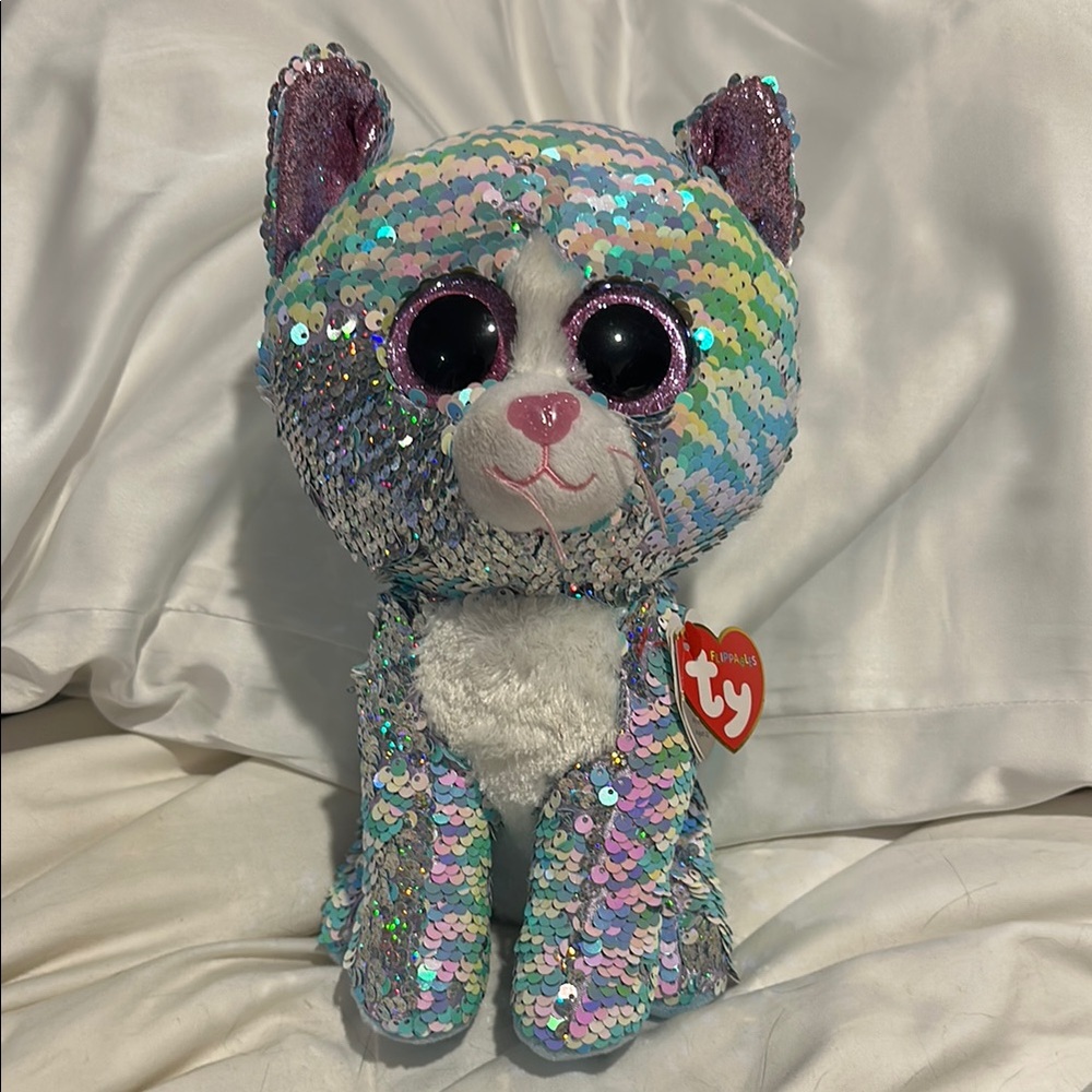 Ty Multicolor Sequin Stuffed Cat with pink eyes - Picture 2 of 13